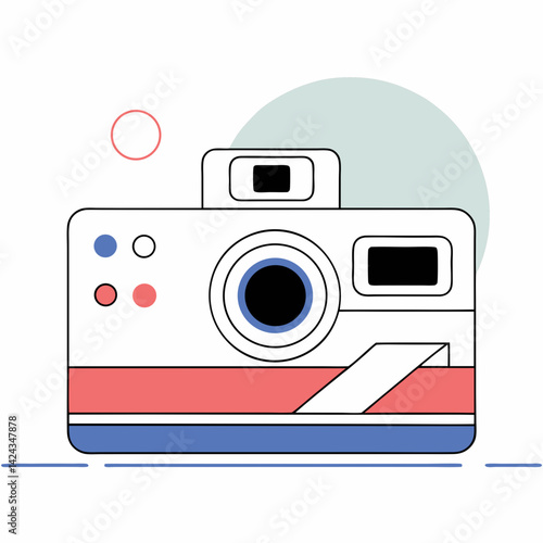 A nostalgic vintage camera ready to capture precious memories in a minimalist, colorful design with a soft, muted background.