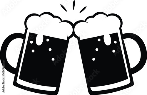 Minimalist Clinking Beer Mugs Illustration – Dark Beer Celebration Vector