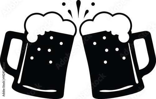 Minimalist Clinking Beer Mugs Illustration – Dark Beer Celebration Vector