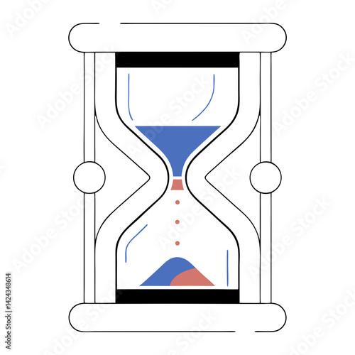 The relentless flow of time, a minimalist hourglass design in cool blues and warm coral, symbolizing life's fleeting moments and the passage of ages.