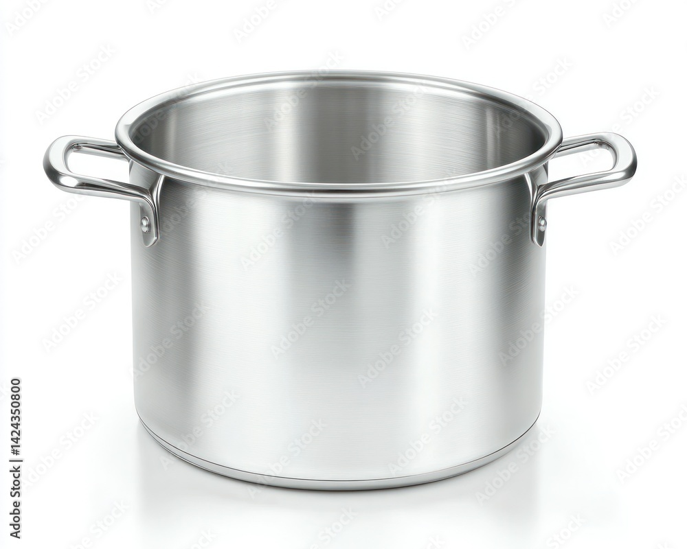 Shiny, metallic pot with loop handles on white background Shiny, metallic pot with loop handles on white background