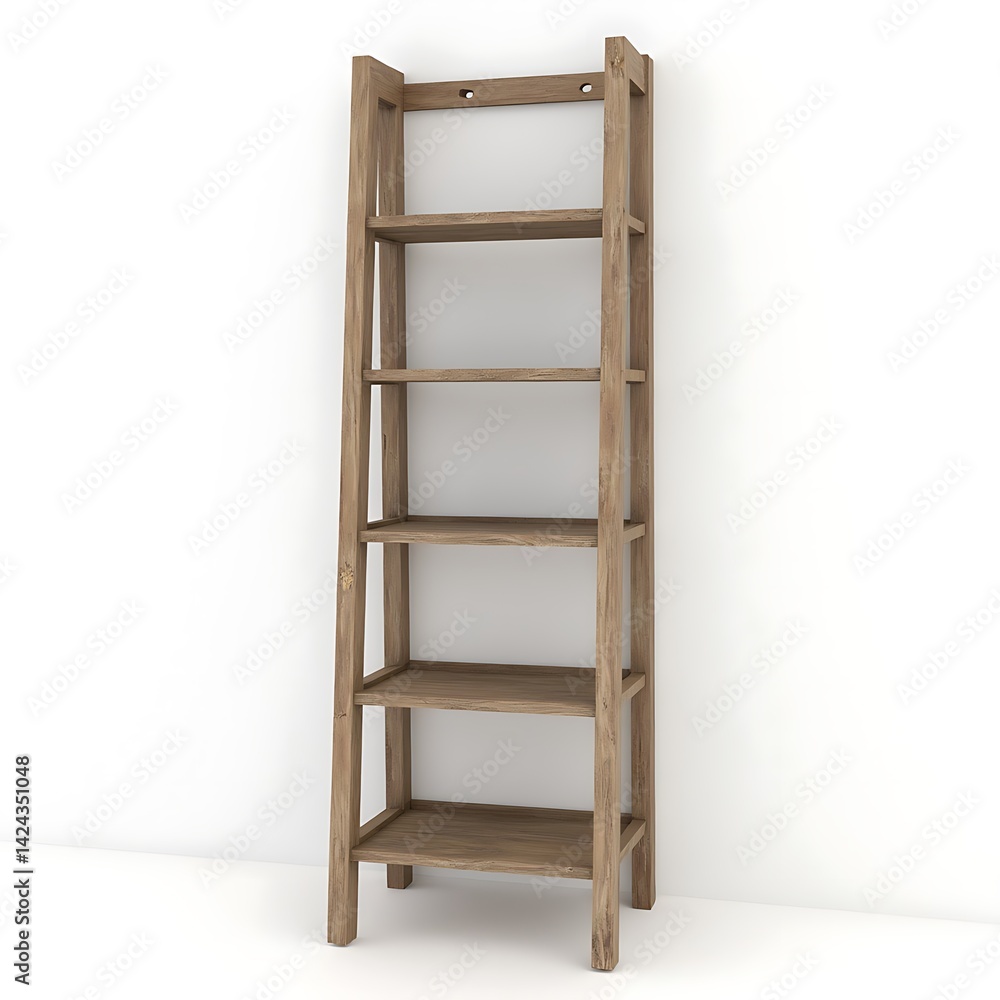 Tall Wooden Ladder Shelf Unit with Five Shelves for Home Organization Tall Wooden Ladder Shelf Unit with Five Shelves for Home Organization