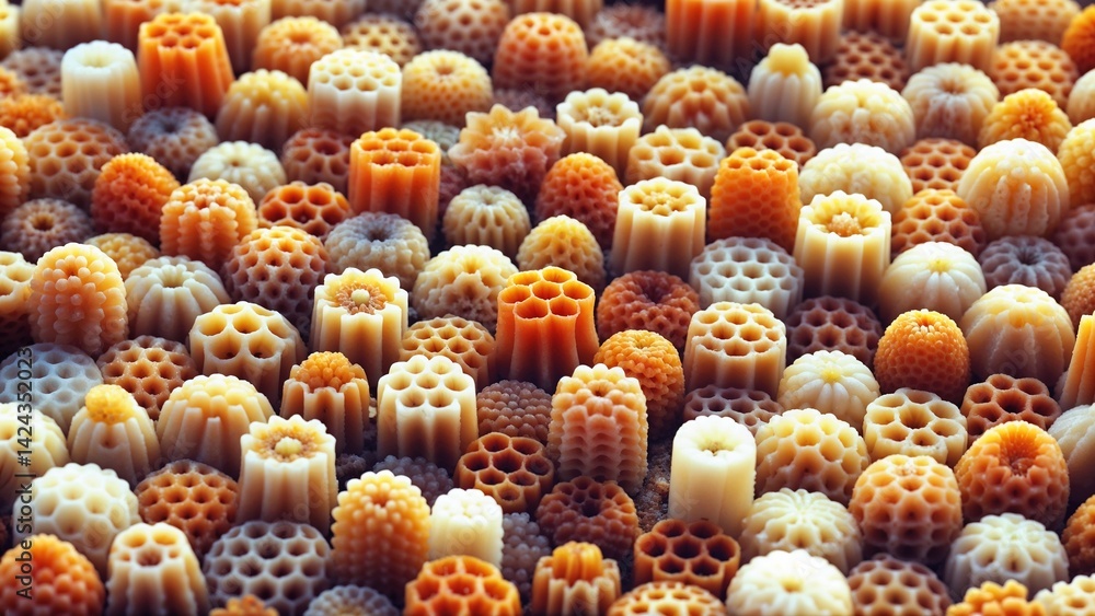 Coral structures in vibrant orange hues against a marine background