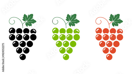 Grape Varieties Trio: Three vibrant clusters of grapes, each showcasing a unique color and leaf arrangement, inviting a sensory experience of taste and the natural bounty.