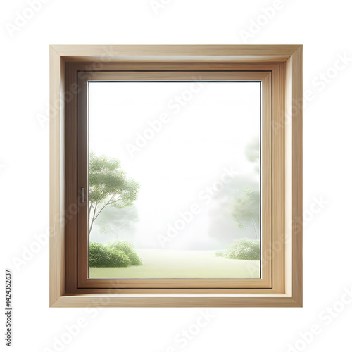 Isolated Wooden Window Frame on Transparent Background PNG Cutout