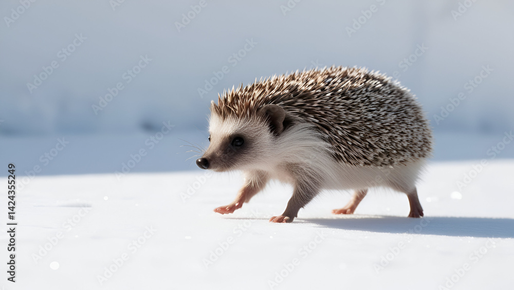 Obraz premium Lateral perspective of a cute hedgehog in motion, investigating its surroundings with full-body detail, set against a white background