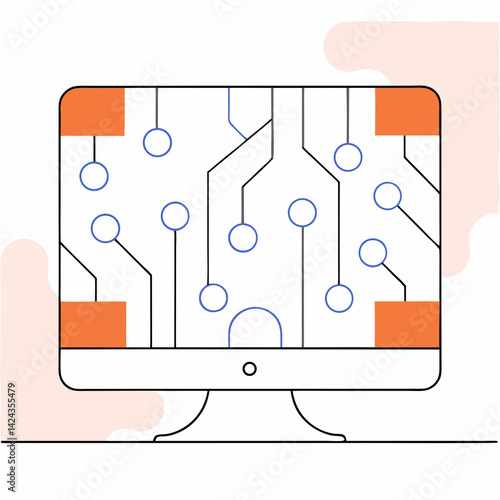 A vibrant network of connections displayed on a computer screen, showcasing digital communication and streamlined technology with clean lines and a minimalist aesthetic.