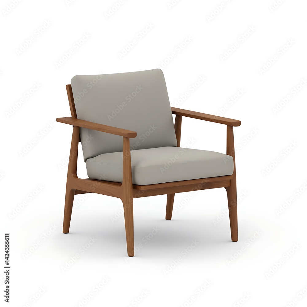 Modern Light Grey Upholstered Armchair with Wooden Frame Modern Light Grey Upholstered Armchair with Wooden Frame