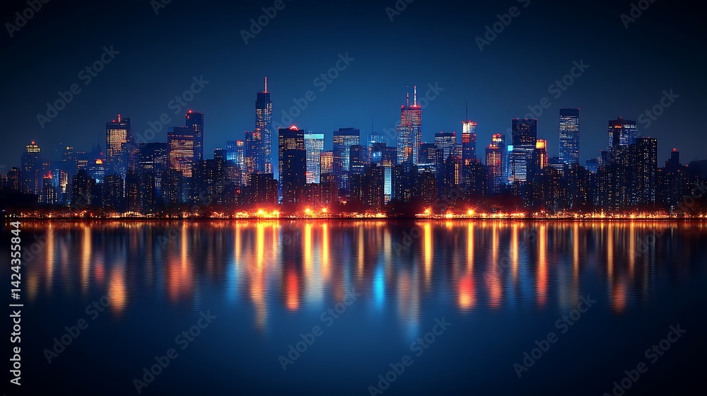 Fototapeta premium Night City Skyline Reflection