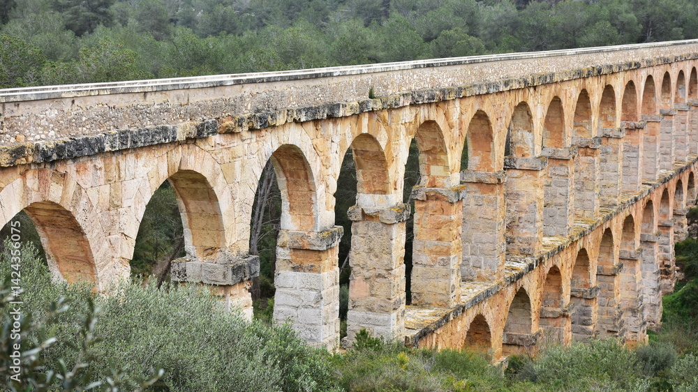 Obraz premium well-preserved roman aqueduct les Ferreres near town Tarragona,Spain