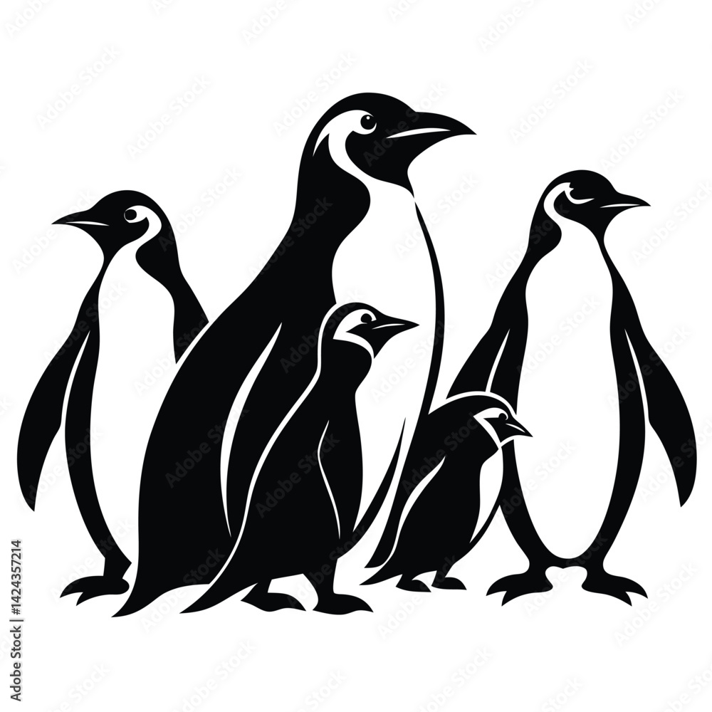 Naklejka premium Separately set of Penguin birds shilhotee vector with white background