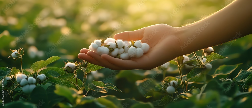 custom made wallpaper toronto digitalA hand gently holds raw cotton among lush, green cotton plants in the field