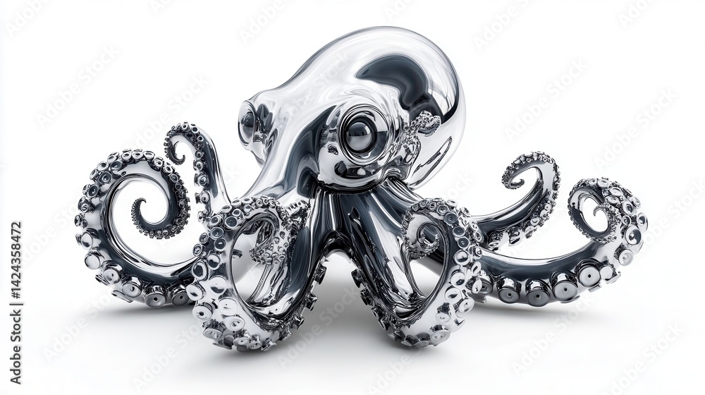 Fototapeta premium A polished, chrome octopus sculpture, showcasing intricate details.
