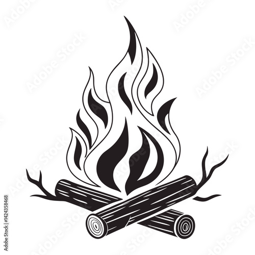 Vector campfire illustration with flames and logs