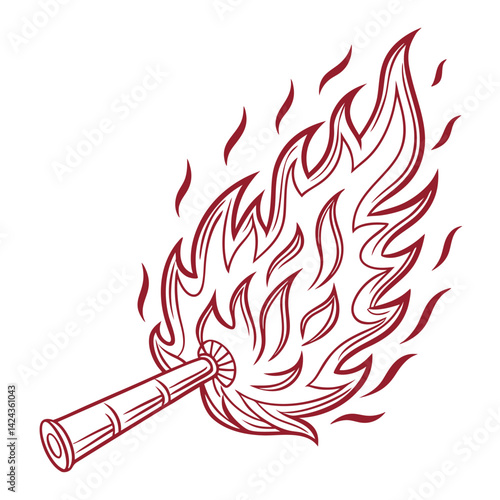 Vector illustration of a fire torch with flames