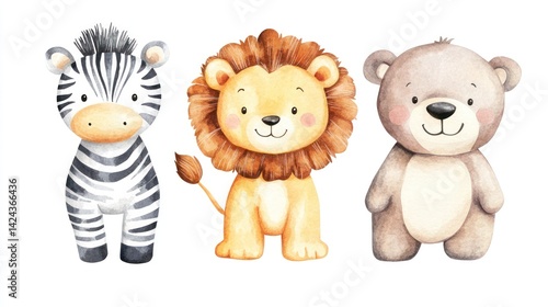 Cute safari animals watercolor illustration, perfect for kids' room decor