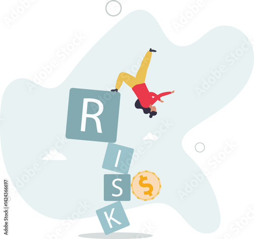 Investment risk, volatility and fluctuation in stock market that price will drop, stability and uncertainty concept.flat character life .