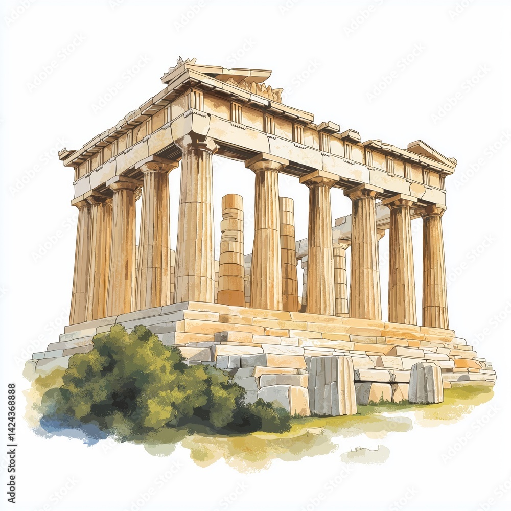 Fototapeta premium Acropolis of Athens. Acropolis of Athens hand drawn watercolor illustration