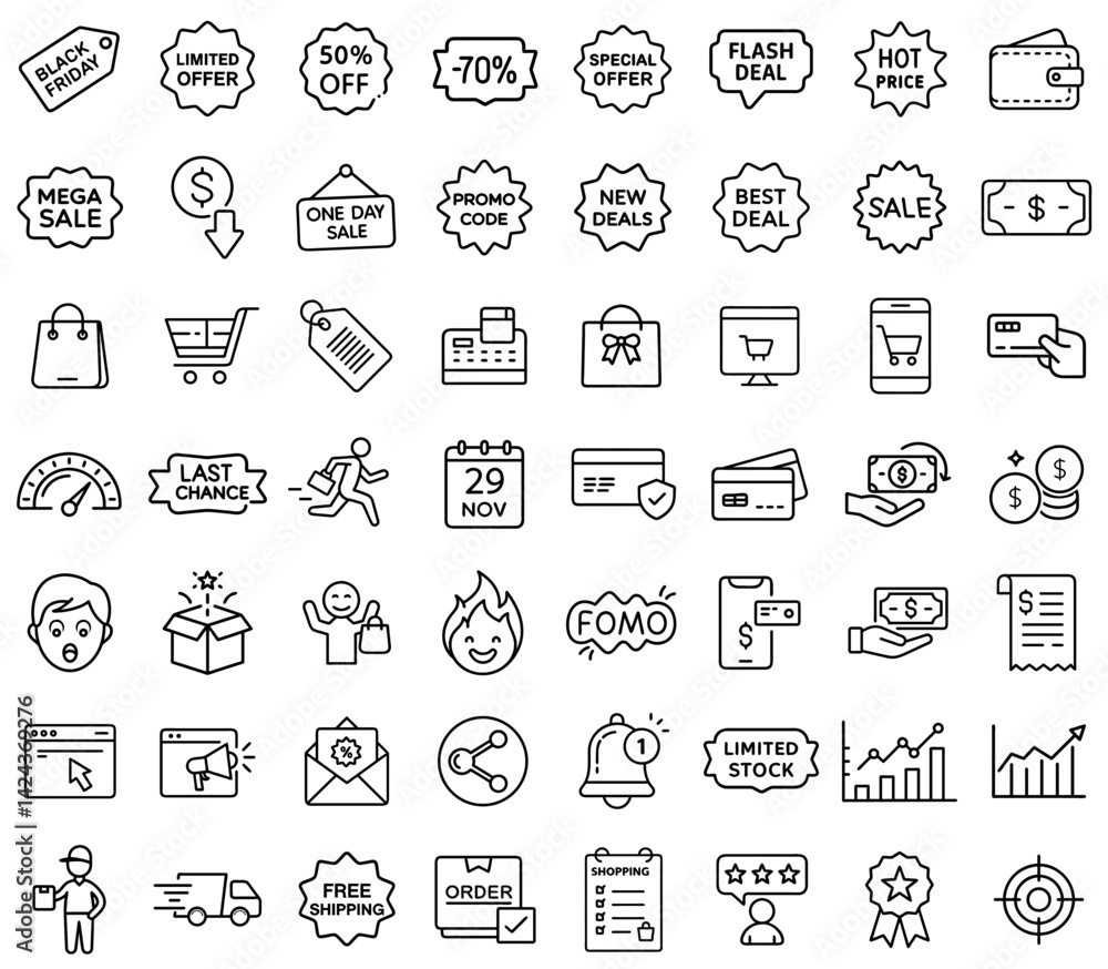 Black Friday Icon Symbols Collection in Vector Style Black Friday Icon Symbols Collection in Vector Style