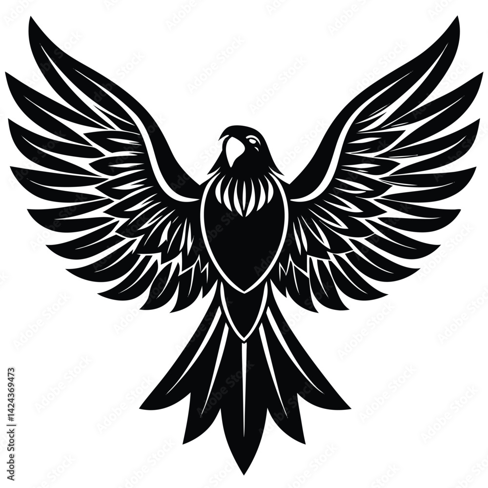 Fototapeta premium Flying Parrot with Black and White Wings Vector Illustration, parrot, wings, silhouette, black, white