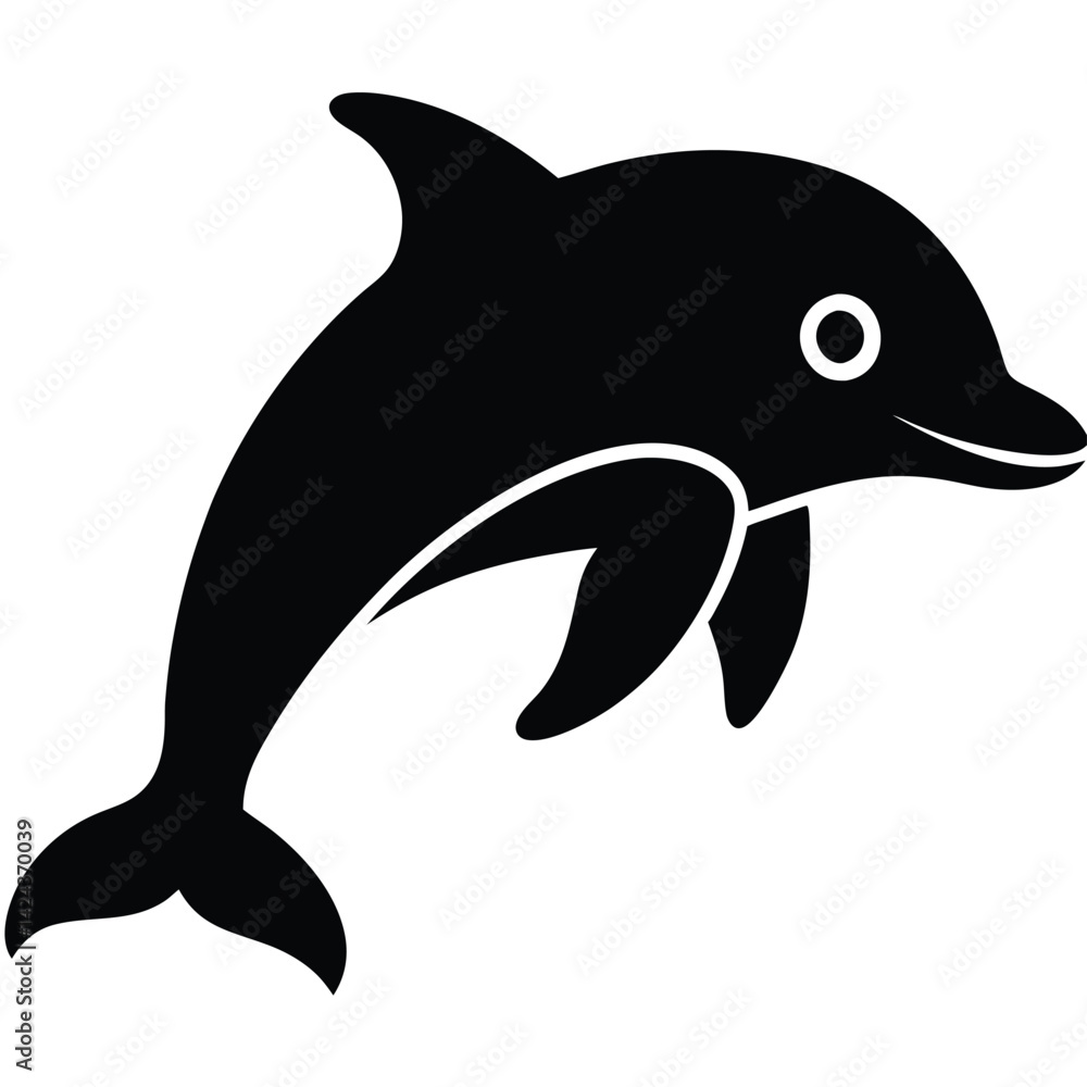 Fototapeta premium Silhouette of a playful leaping bottlenose dolphin illustration