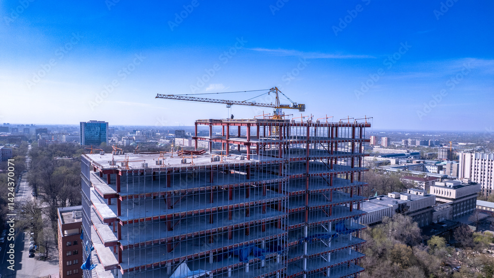 Fototapeta premium Skyscraper Construction Progress in Urban Landscape