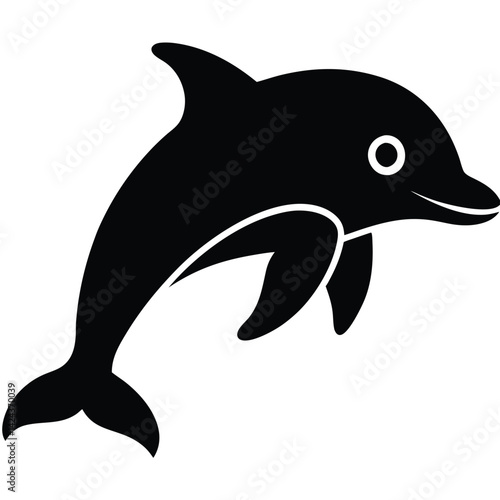 Silhouette of a playful leaping bottlenose dolphin illustration