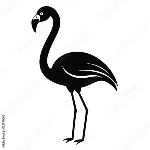 Elegant Black Silhouette of a Flamingo Bird Icon Graphic