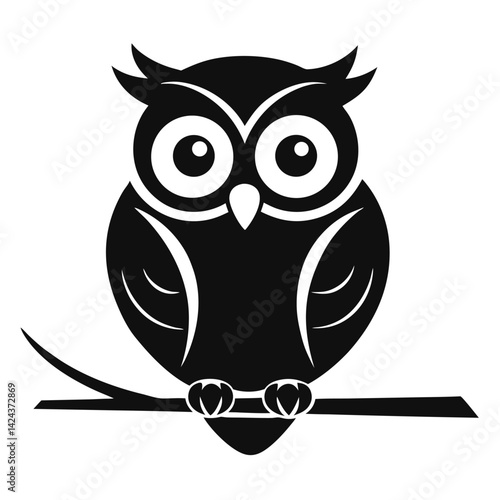 Silhouette Owl perched on branch, nocturnal bird, wise animal