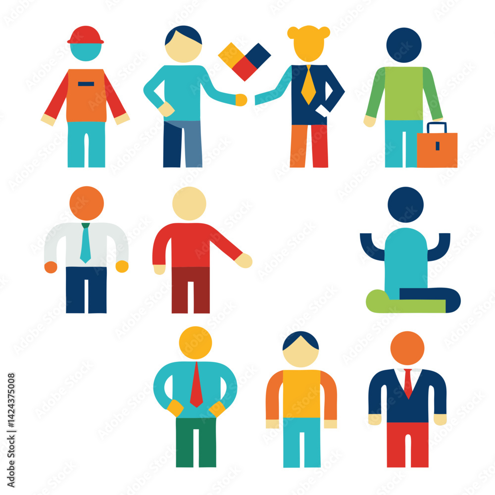 A diverse group of stylized people representing various professions and lifestyles in a vibrant, flat design style. A diverse group of stylized people representing various professions and lifestyles in a vibrant, flat design style.