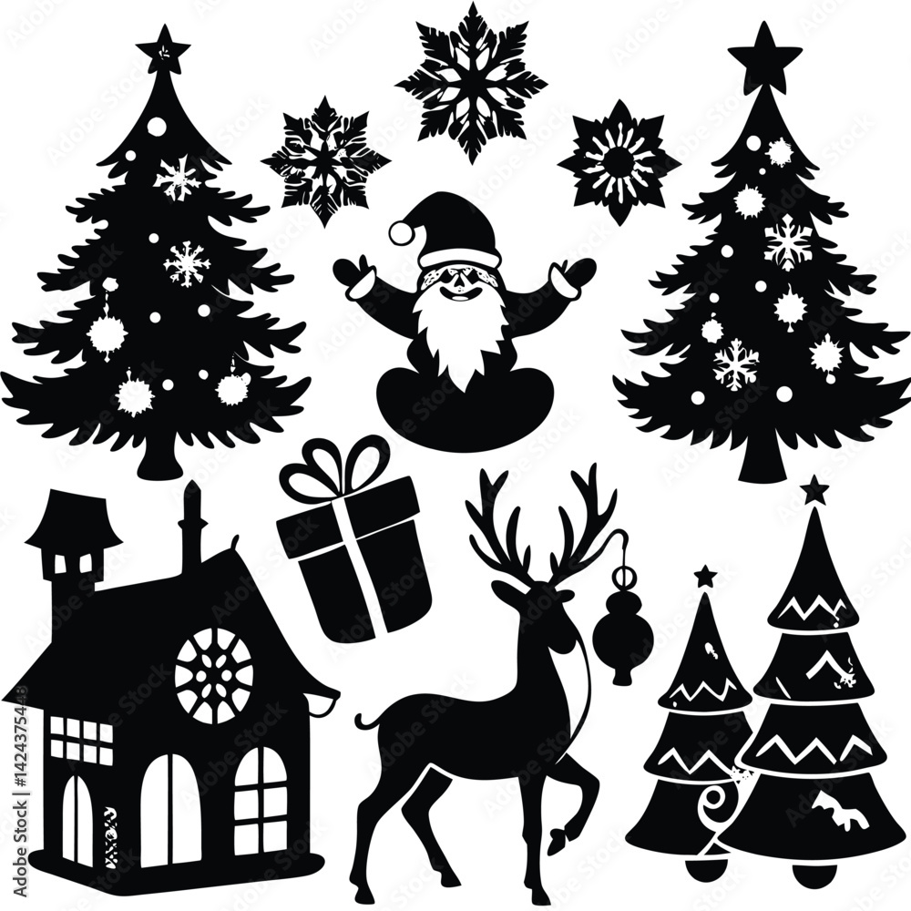 Fototapeta premium Black and White Christmas Silhouettes Collection