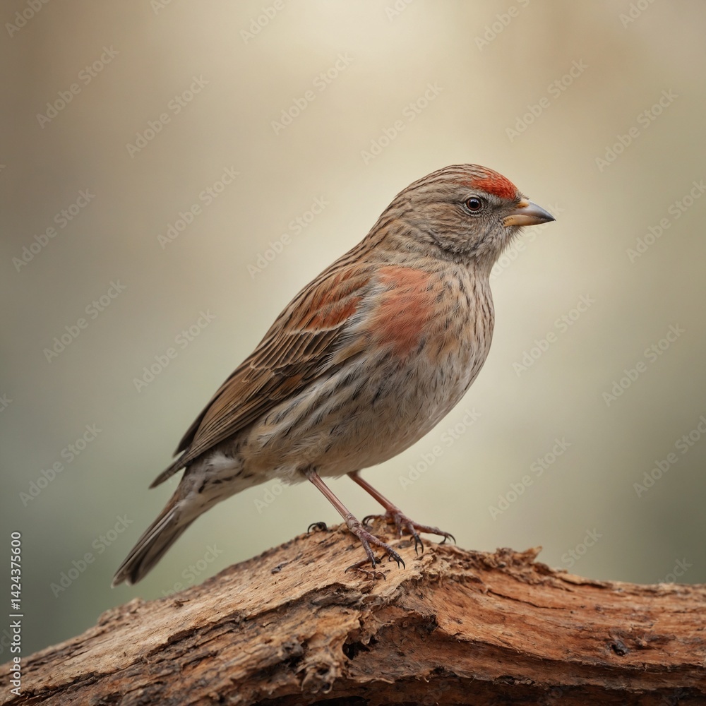 Fototapeta premium Linnet bird on piece of wood