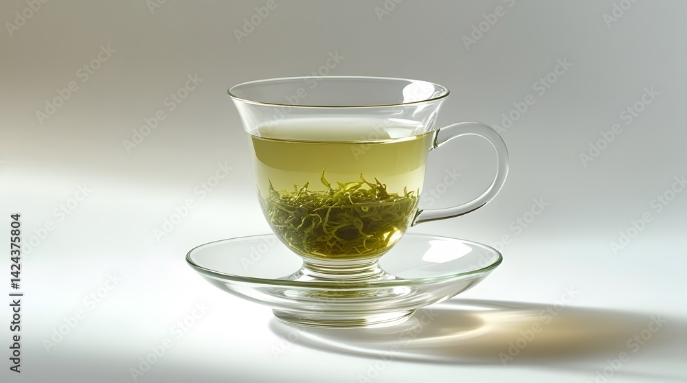 Glass Cup of Green Tea on Saucer with Tea Bag Glass Cup of Green Tea on Saucer with Tea Bag
