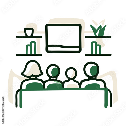 Family Watching TV Together in a Cozy Living Room  