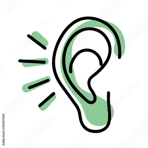 Icon of an Ear with Sound Waves in a Minimalist Style  