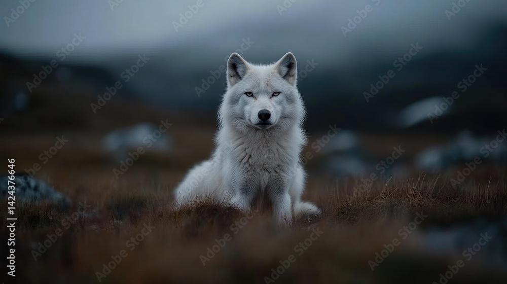 Obraz premium Majestic white wolf in a serene landscape
