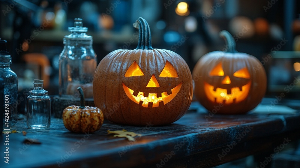 Fototapeta premium pumpkins on dark background for halloween 