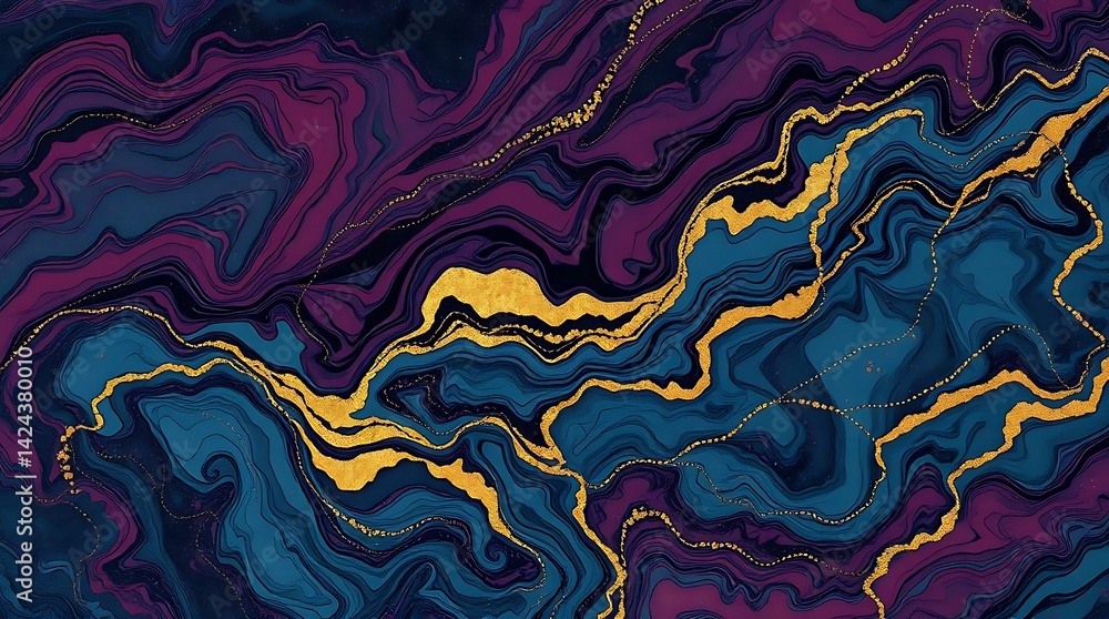 Obraz premium Teal, Purple & Gold Marble Abstract Texture, Fluid Art