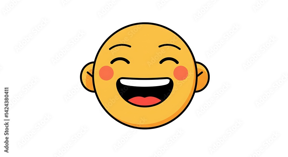 Fototapeta premium Cartoon Face Laughing with Joyful Expression and Pink Cheeks