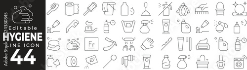 Hygiene & Cleanliness Icon Set: A Line Icon Collection Featuring Soap, Washing, Hand Sanitizer, Disinfect, and More