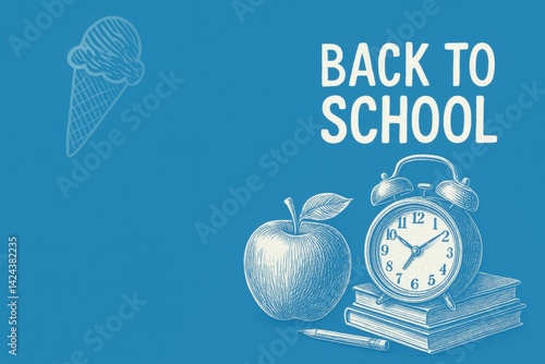 Back to School Decorations Featuring an Apple, Clock, Books, and Ice Cream Co...