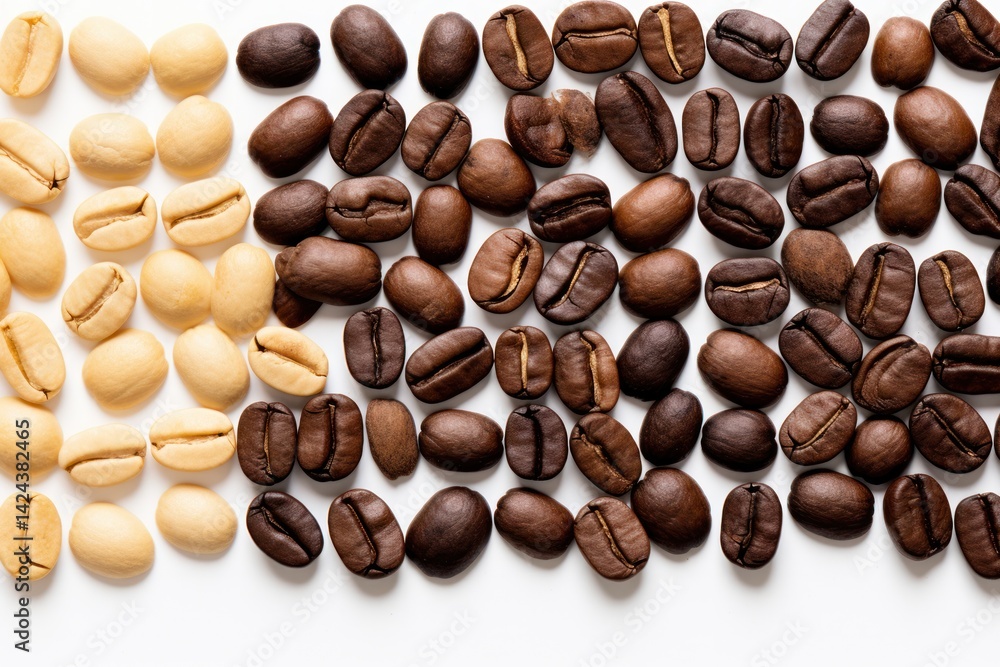 Obraz premium coffee beans with varying levels of roast, from light to dark brown, showcasing the different color intensities of each bean