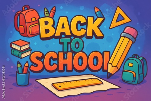 Colorful Back to School Design Featuring School Supplies and Motivational Tex...
