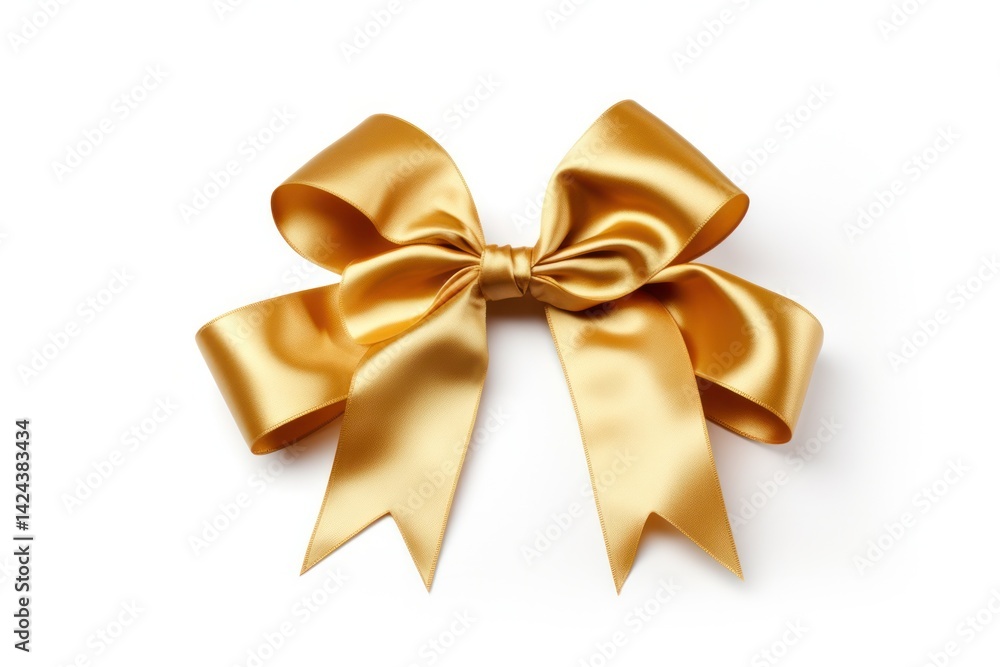 golden gift bow made from a textured, satin-like ribbon, sitting delicately with its loops and tails elegantly arranged golden gift bow made from a textured, satin-like ribbon, sitting delicately with its loops and tails elegantly arranged