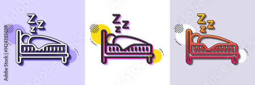 Sleep line icon. Halftone dotted pattern. Gradient icon with grain shadow. Night rest bed sign. Human bedtime symbol. Line sleep icon. Various designs. Vector