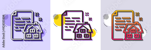 Lease contract line icon. Halftone dotted pattern. Gradient icon with grain shadow. Rent house sign. Property agreement symbol. Line lease contract icon. Various designs. Vector
