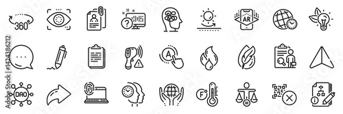 Dao, Qr code and Electronic thermometer line icons pack. Share, Message, Paper plane icons. Computer fingerprint, Signature, Sun protection web icon. Vector