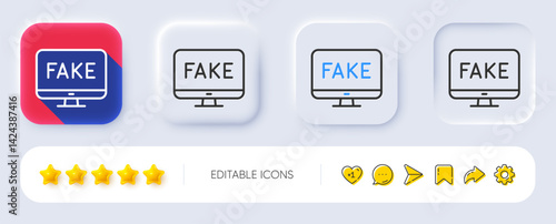 Fake news line icon. Neumorphic, Flat shadow, 3d buttons. Propaganda conspiracy tv sign. Wrong truth symbol. Line fake news icon. Social media icons. Vector