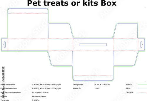 Pet treat box die cut template packaging design vector layout technical drawing