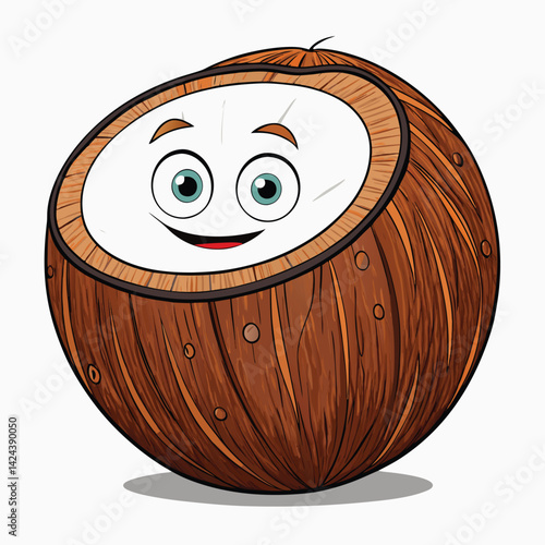 Smiling coconut fruit cartoon illustration